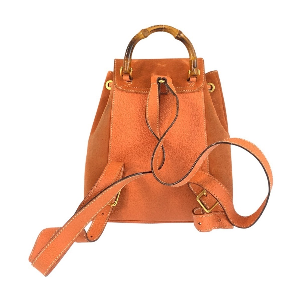 GUCCI Bamboo Orange Brown Suede Backpack - Picture 3 of 10